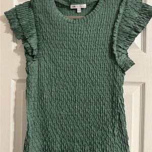 DR2 Textured Ruffle Sleeve Green Blouse
